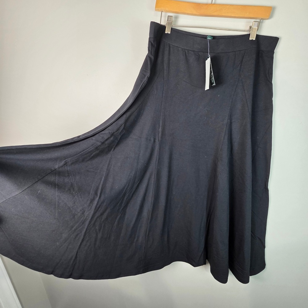 Lauren Ralph Lauren Maxi Skirt Women XL Black NEW Jersey Flare A-Line 200796